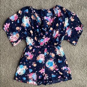 Collectif Vintage Blue and Pink Floral Jumpsuit